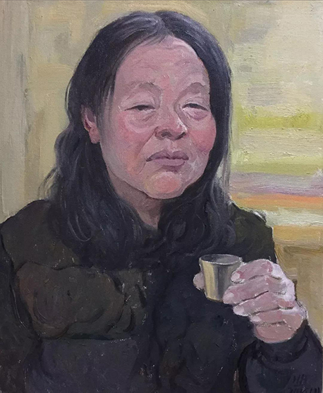 张鸿然作品8 油画肖像写生系列《姑苏篆刻名家——朱彭》亚麻油画 50x60cm 2016年